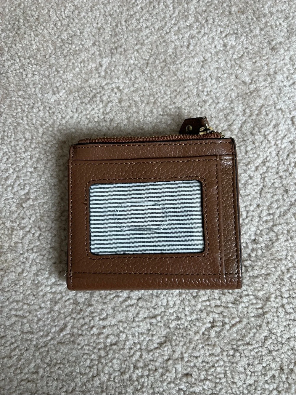 Lodis Chestnut Leather Zip Card Wallet with Gold Logo